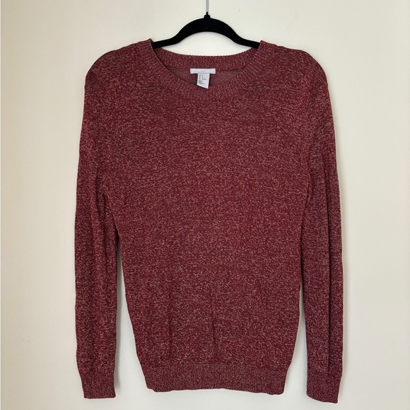 NWOT H&M Women’s Small Tight Knit Sweater Metallic Burgundy‎ Gold Holiday Party - Picture 1 of 6